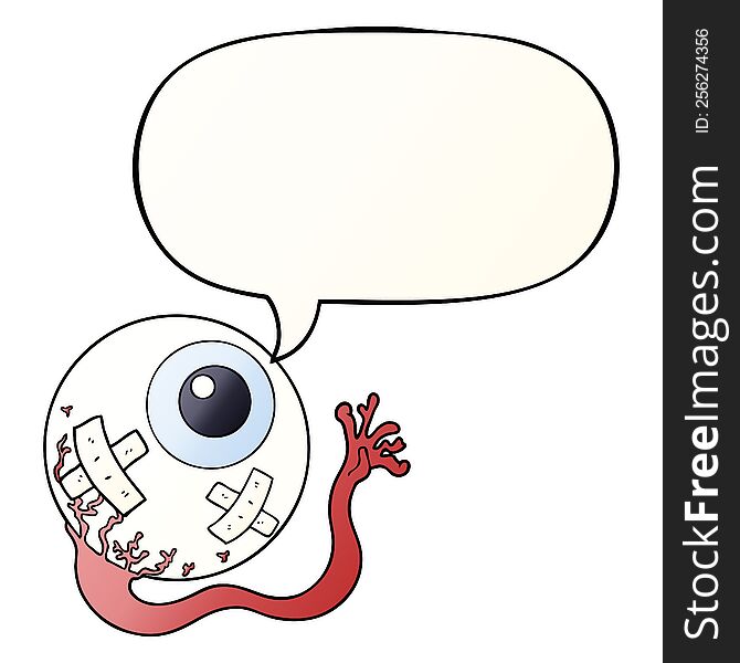 cartoon injured eyeball with speech bubble in smooth gradient style