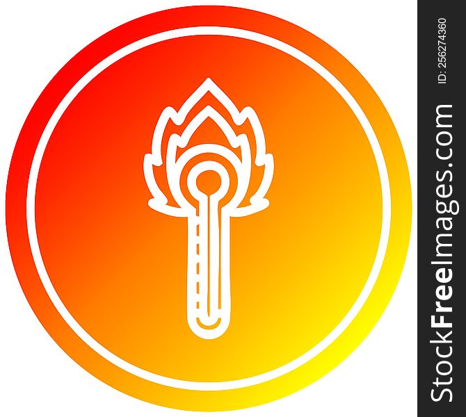 flaming thermometer circular icon with warm gradient finish. flaming thermometer circular icon with warm gradient finish