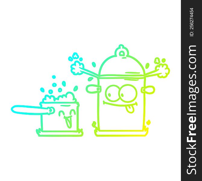 Cold Gradient Line Drawing Bubbling Pans Cartoon