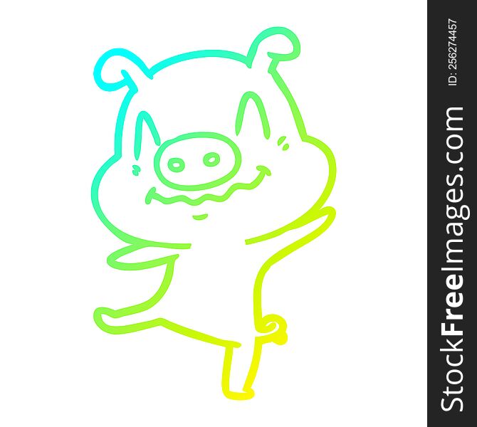 Cold Gradient Line Drawing Cartoon Drunk Pig