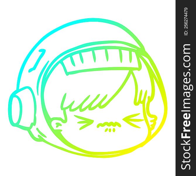 Cold Gradient Line Drawing Cartoon Stressed Astronaut Face