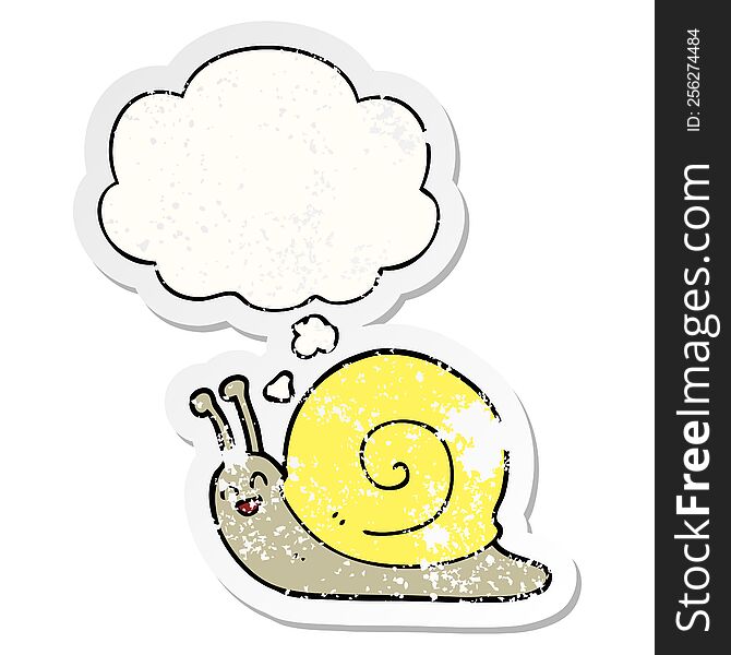 Cartoon Snail And Thought Bubble As A Distressed Worn Sticker