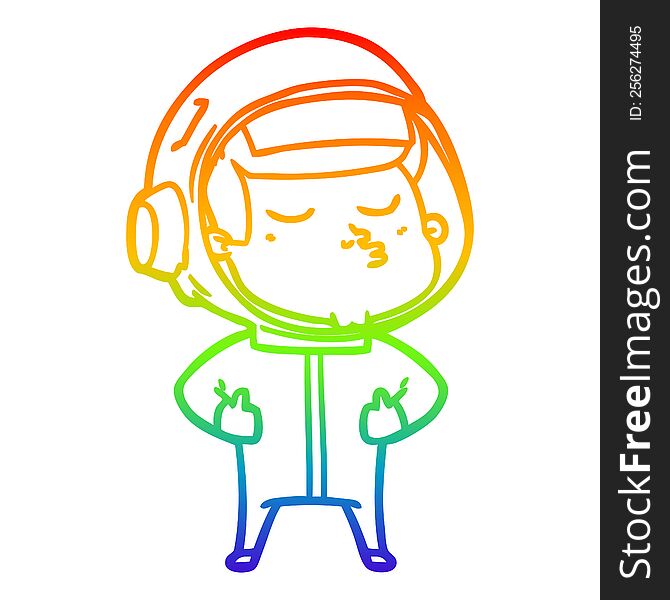 rainbow gradient line drawing of a cartoon confident astronaut