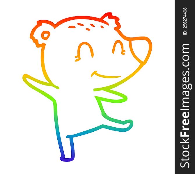 rainbow gradient line drawing of a friendly bear dancing