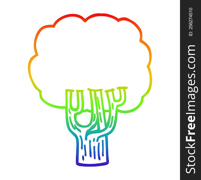 rainbow gradient line drawing of a cartoon blooming tree