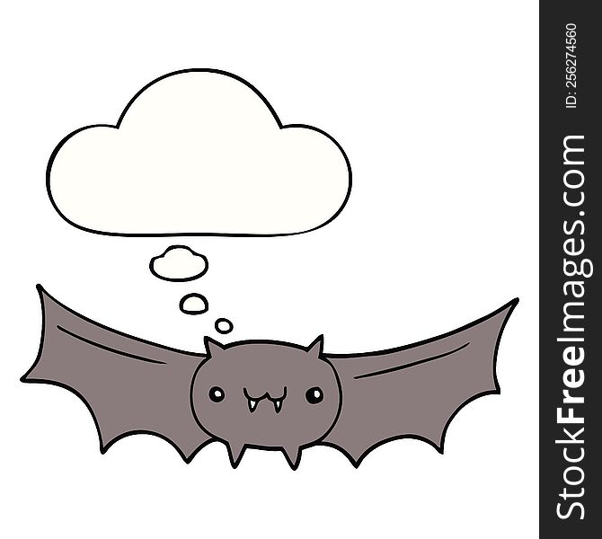cartoon vampire bat with thought bubble. cartoon vampire bat with thought bubble