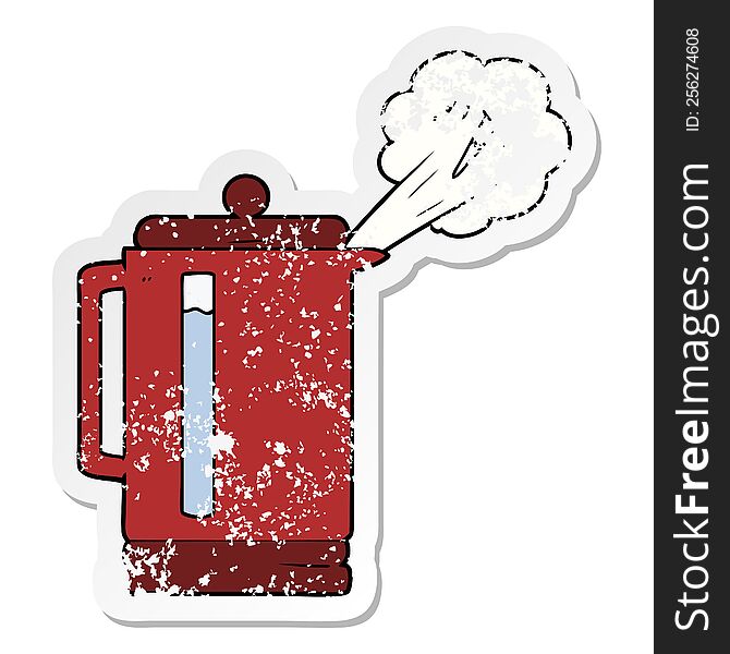 Distressed Sticker Of A Cartoon Electric Kettle Boiling