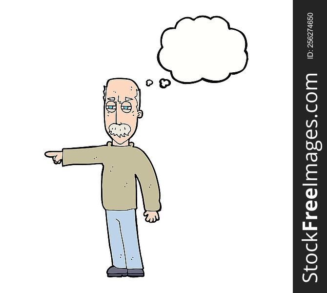 cartoon old man gesturing Get Out! with thought bubble
