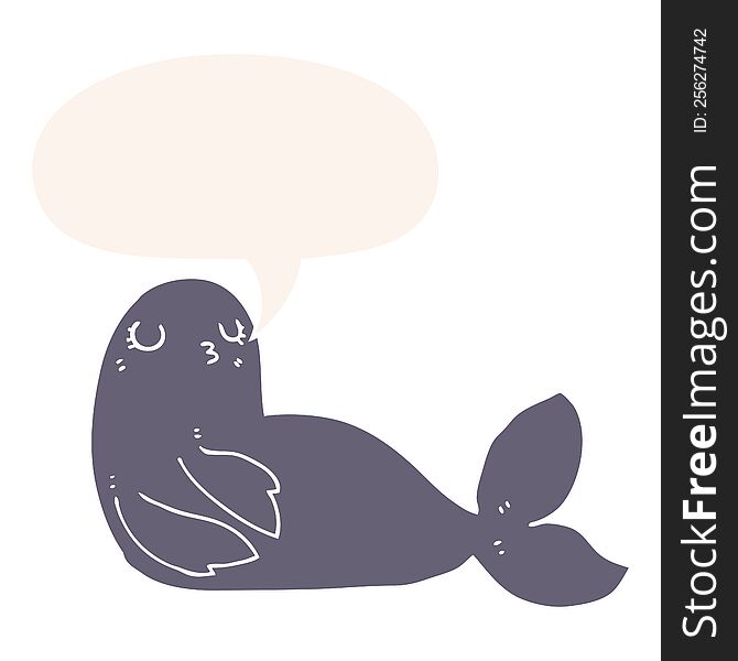 cartoon seal with speech bubble in retro style