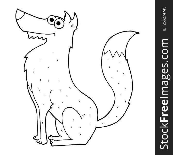 freehand drawn black and white cartoon wolf