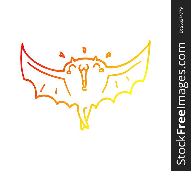 Warm Gradient Line Drawing Cartoon Happy Vampire Bat