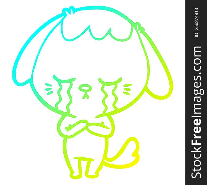 Cold Gradient Line Drawing Cartoon Crying Dog