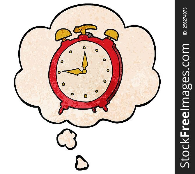 cartoon alarm clock with thought bubble in grunge texture style. cartoon alarm clock with thought bubble in grunge texture style