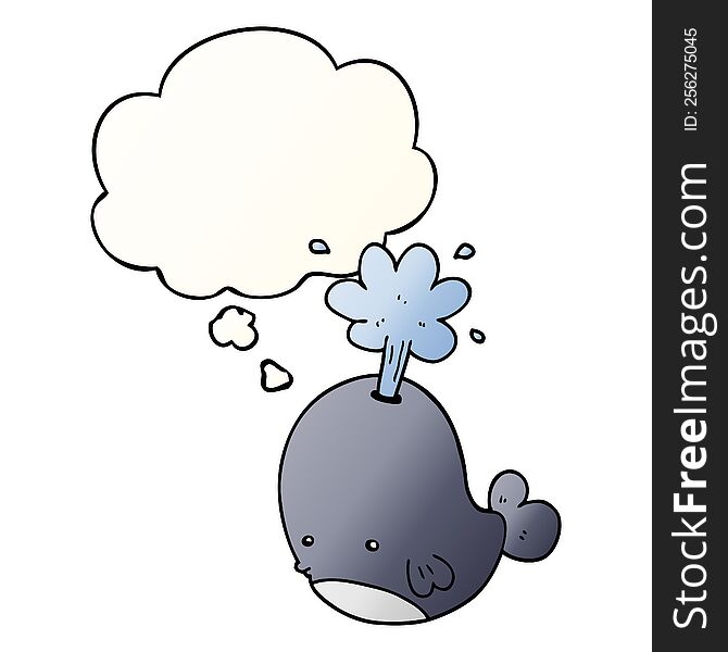 Cartoon Spouting Whale And Thought Bubble In Smooth Gradient Style