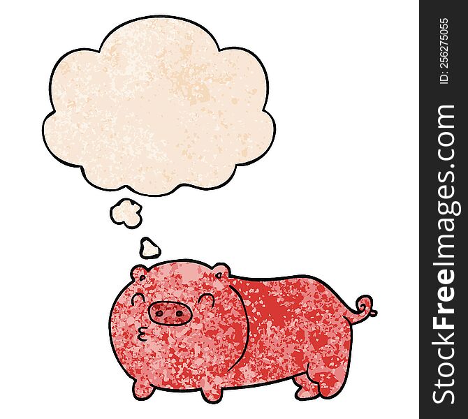 Cartoon Pig And Thought Bubble In Grunge Texture Pattern Style