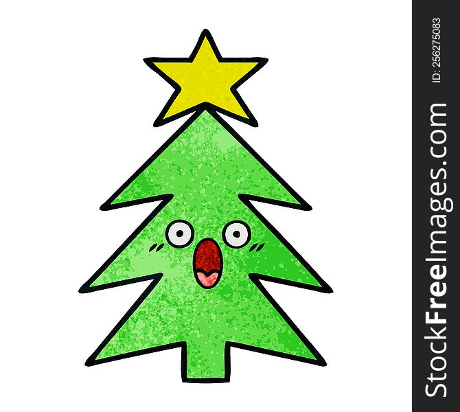 Retro Grunge Texture Cartoon Christmas Tree