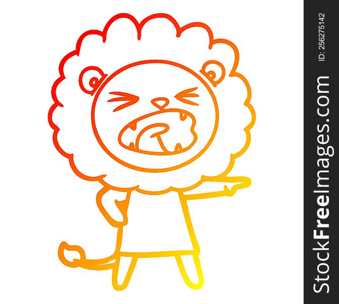 Warm Gradient Line Drawing Cartoon Angry Lion In Dress