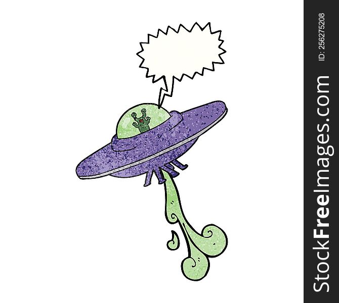 freehand speech bubble textured cartoon alien spaceship