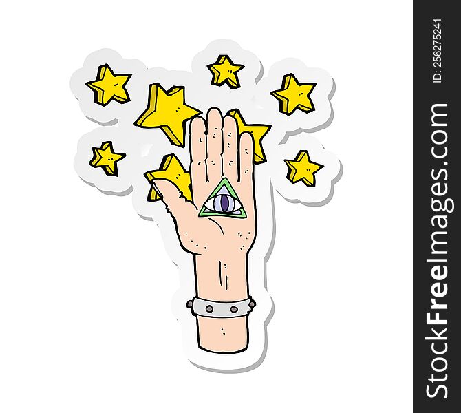 Sticker Of A Cartoon Mystic Eye Hand Symbol
