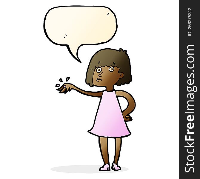 cartoon woman showing off engagement ring with speech bubble