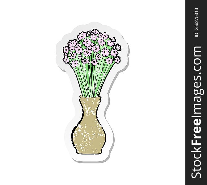 Retro Distressed Sticker Of A Cartoon Flowers In Pot