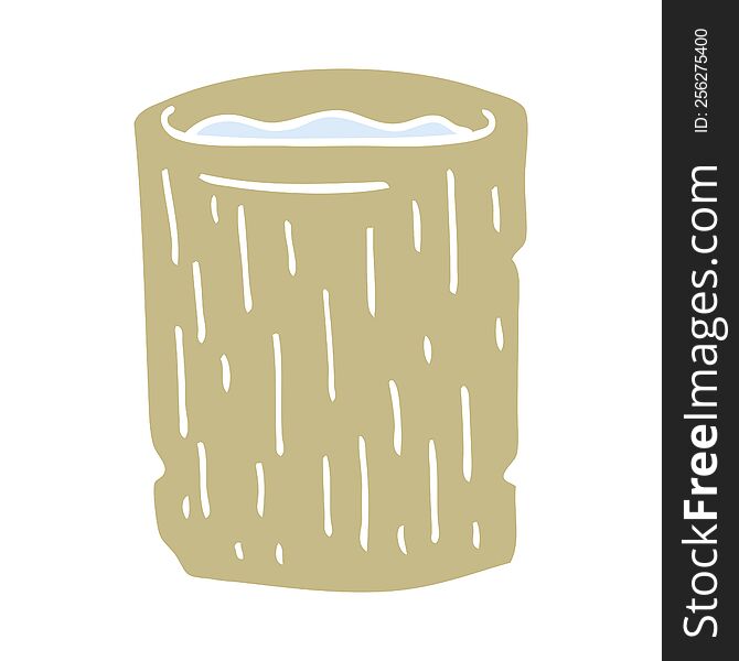flat color illustration of a cartoon wooden cup with water