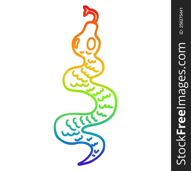 rainbow gradient line drawing of a cartoon green snake