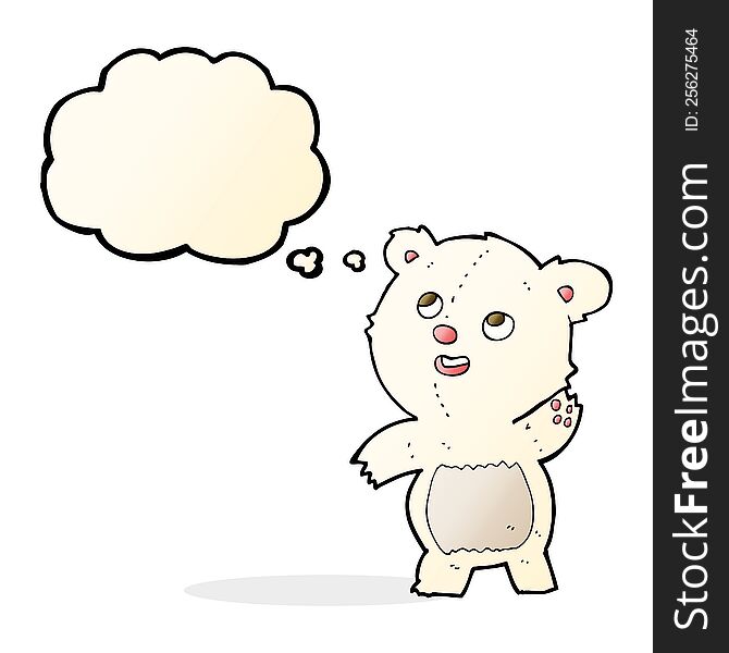 Cartoon Cute Waving Polar Bear Teddy With Thought Bubble