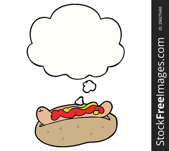 cartoon hotdog and thought bubble