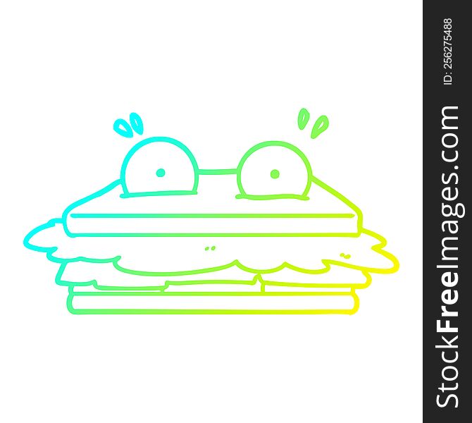 Cold Gradient Line Drawing Sandwich Cartoon Character
