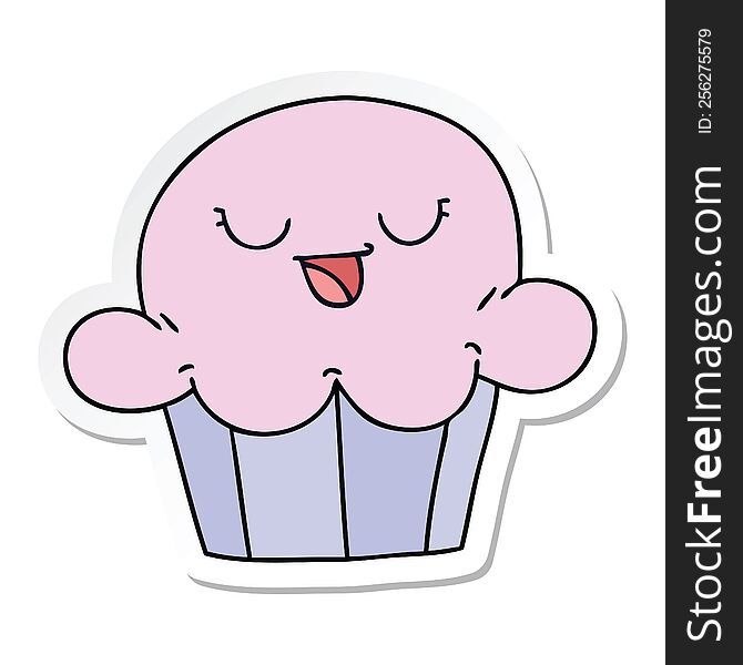 Sticker Of A Quirky Hand Drawn Cartoon Happy Cake