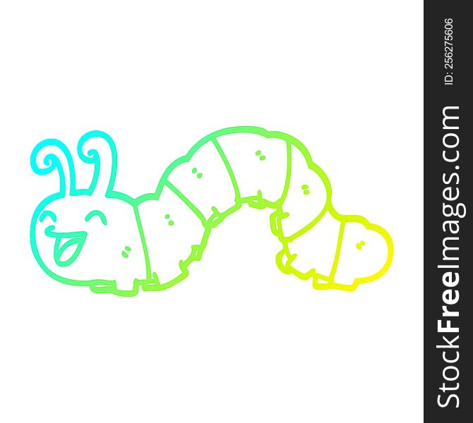 Cold Gradient Line Drawing Cartoon Laughing Caterpillar