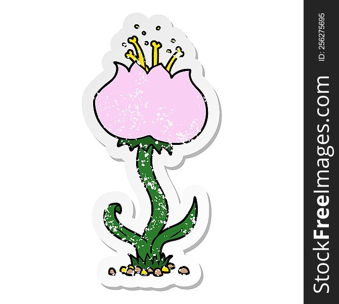 Distressed Sticker Of A Cartoon Exotic Flower