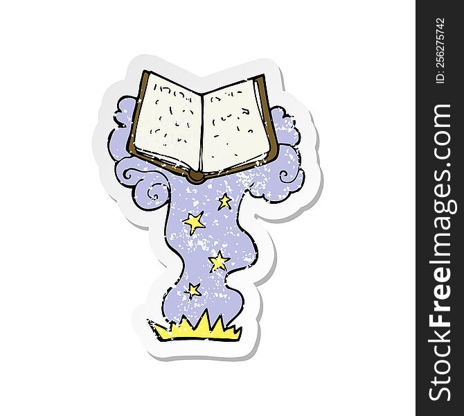 retro distressed sticker of a cartoon magic spell book