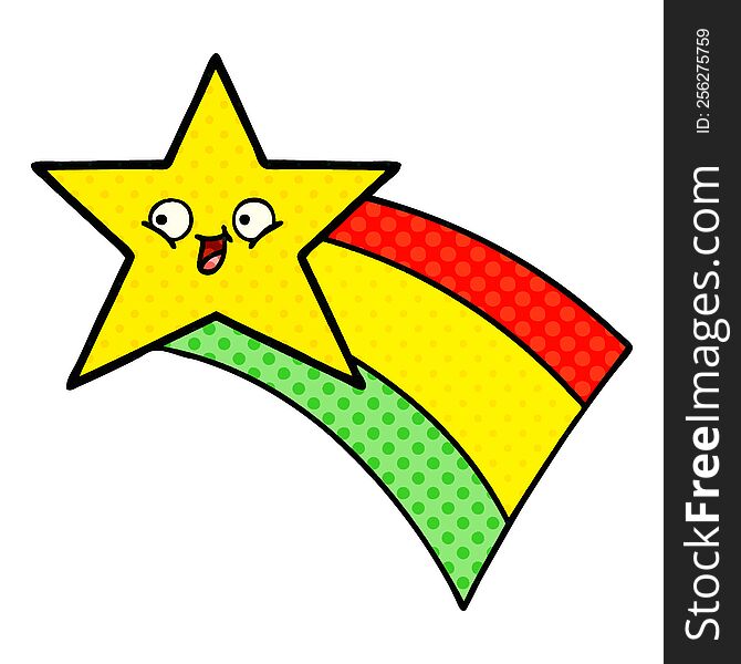 comic book style cartoon of a shooting rainbow star