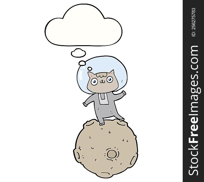 cute cartoon astronaut cat with thought bubble