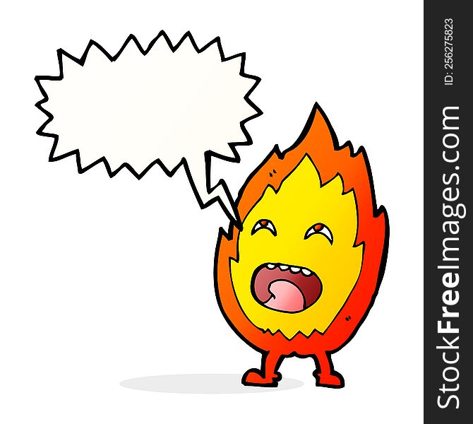 Cartoon Flame Character With Speech Bubble