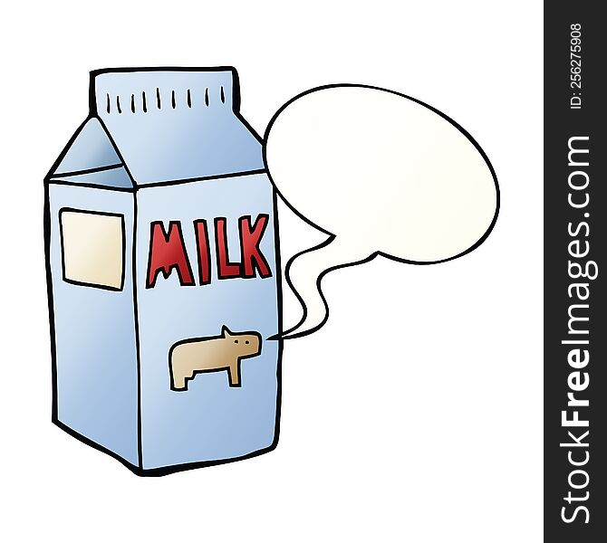 cartoon milk carton with speech bubble in smooth gradient style