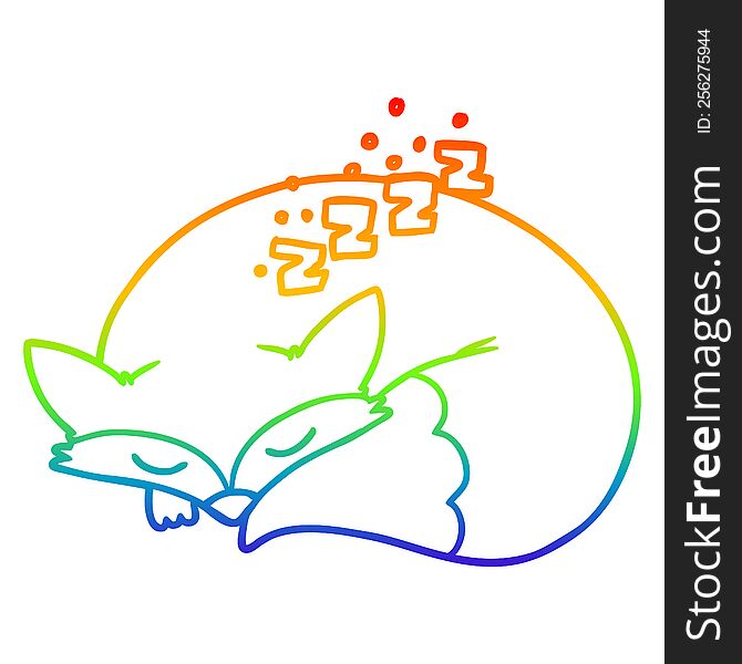 Rainbow Gradient Line Drawing Cartoon Sleeping Fox
