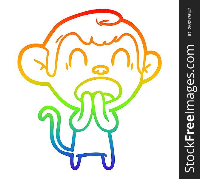 Rainbow Gradient Line Drawing Yawning Cartoon Monkey