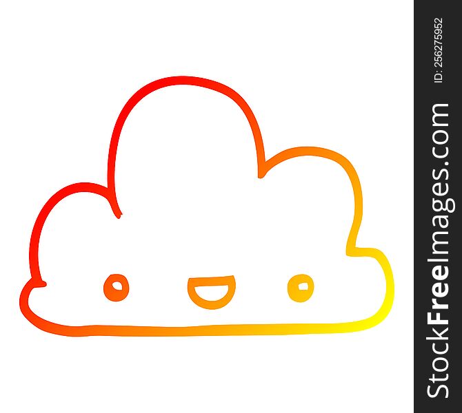 warm gradient line drawing of a cartoon tiny happy cloud