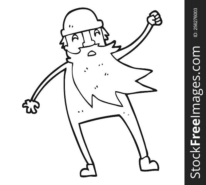 freehand drawn black and white cartoon old man in thermal underwear