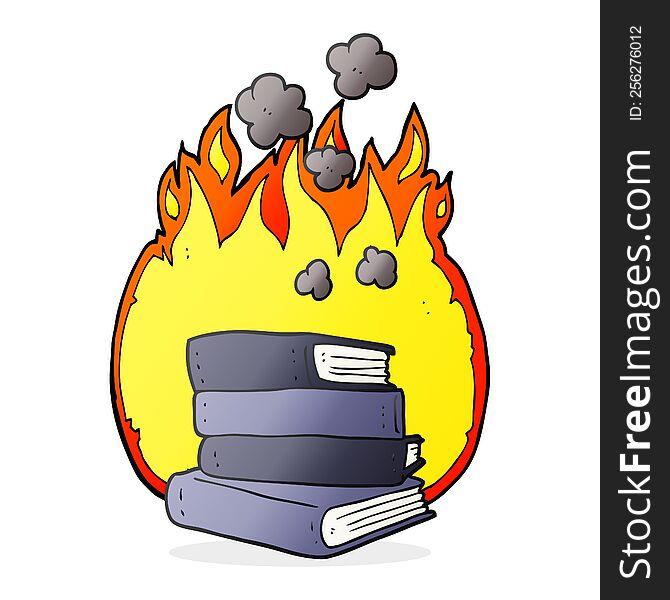 freehand drawn cartoon stack of books burning