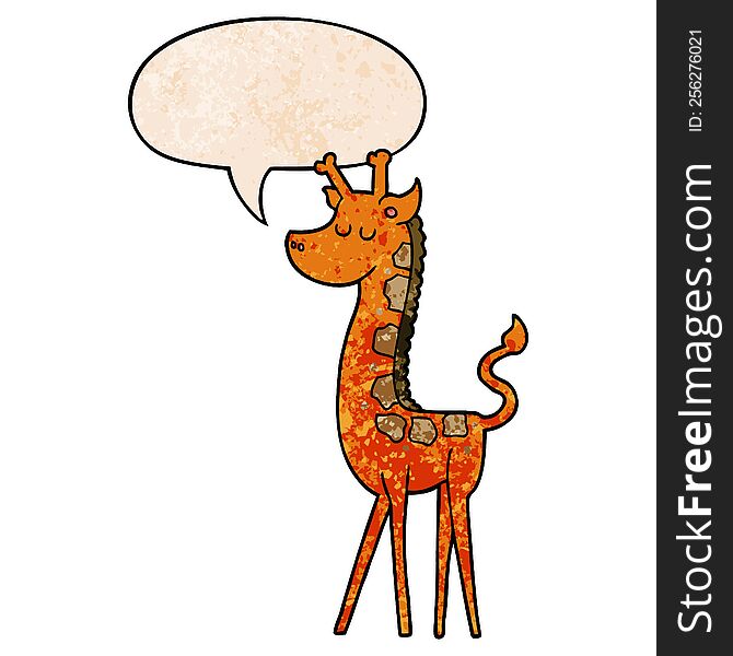 Cartoon Giraffe And Speech Bubble In Retro Texture Style
