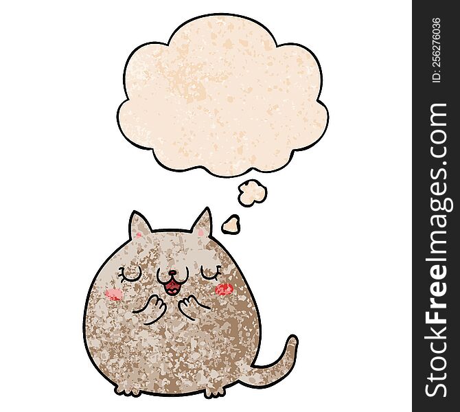 Cartoon Cute Cat And Thought Bubble In Grunge Texture Pattern Style