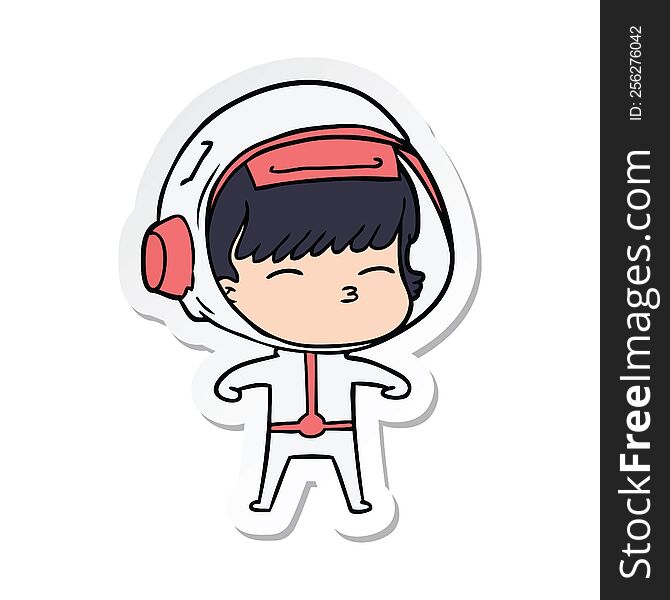 Sticker Of A Cartoon Curious Astronaut