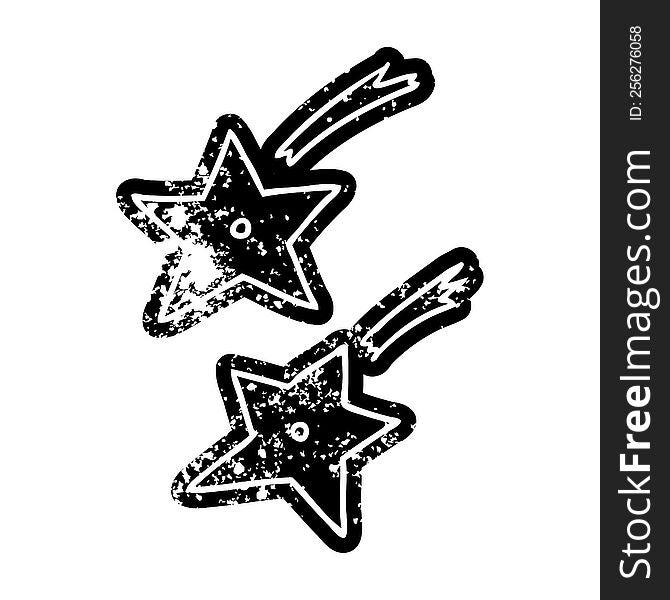 grunge distressed icon of ninja throwing stars. grunge distressed icon of ninja throwing stars