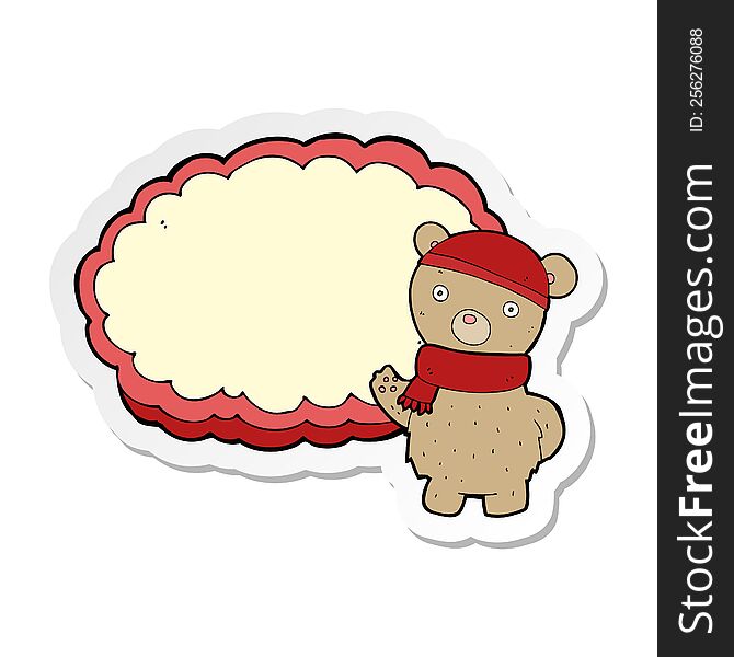 Sticker Of A Cartoon Bear In Hat
