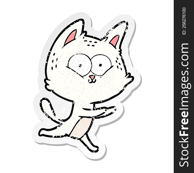 Distressed Sticker Of A Cartoon Cat Running