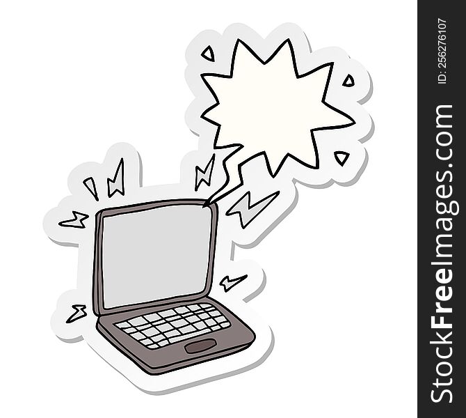 cartoon laptop computer with speech bubble sticker